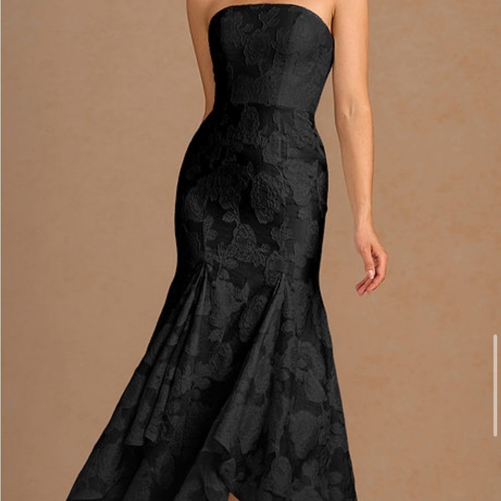 Azazie Strapless Black Floral Lace Mermaid Gown